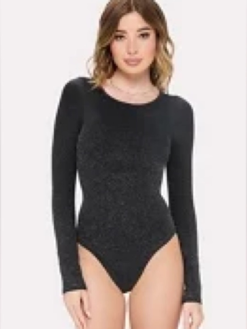 YITTY by: Fabletics Black Shimmery Long Sleeve Leotard